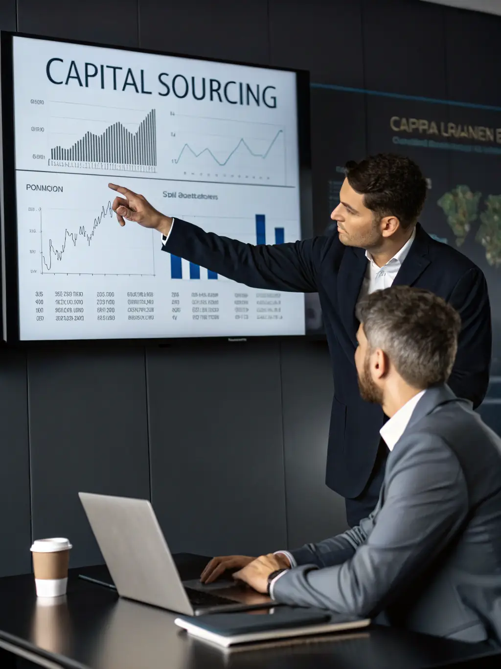 A ZueriFinanz advisor presenting investment options to a small business owner, tailored to their risk tolerance and financial objectives.
